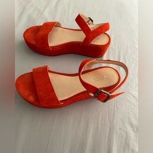 Ecco Elevate Plateau Quarter Strap Platform sandals suede red/orange size 37
